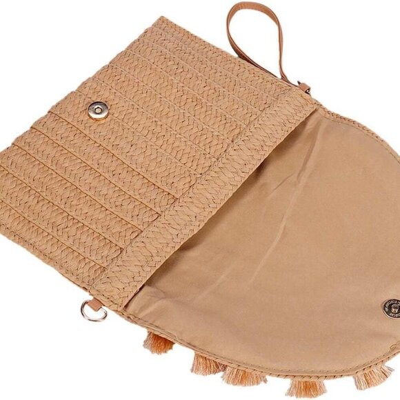 Weave ,Straw Clutch Summer Evening Summer Beach Party Purse Woven Straw Bag Enve - Picture 5 of 5